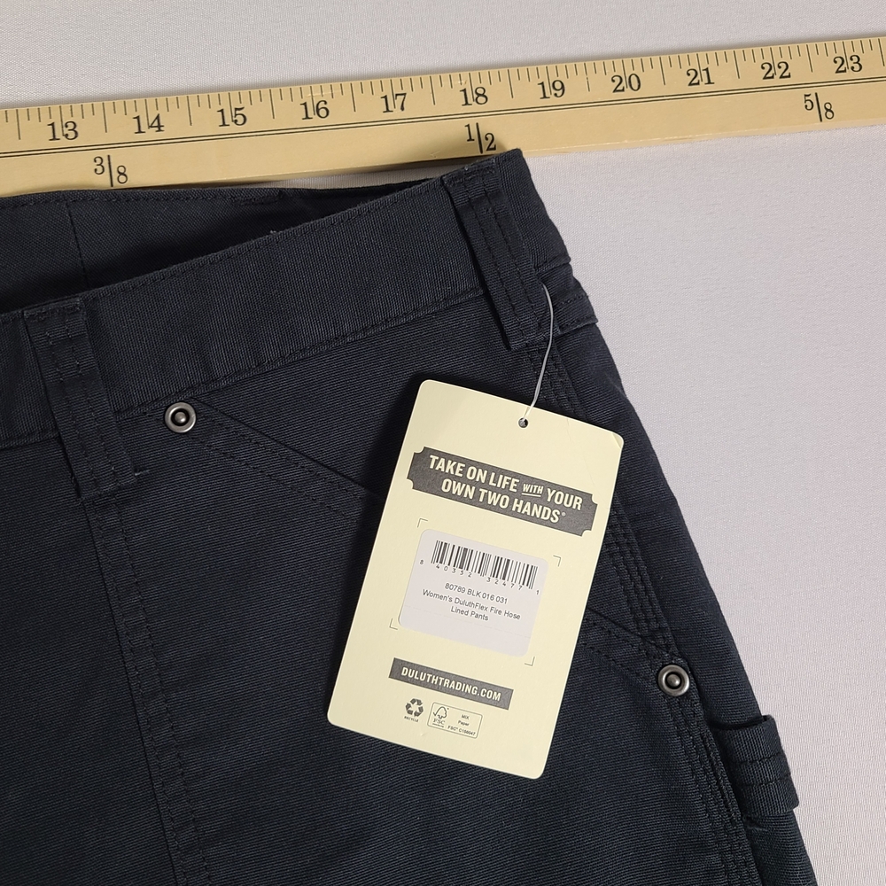 Duluth Trading Co Flex Fire Hose Lined Pants Womens Size 16 Black Canvas Spandex - Picture 9 of 11